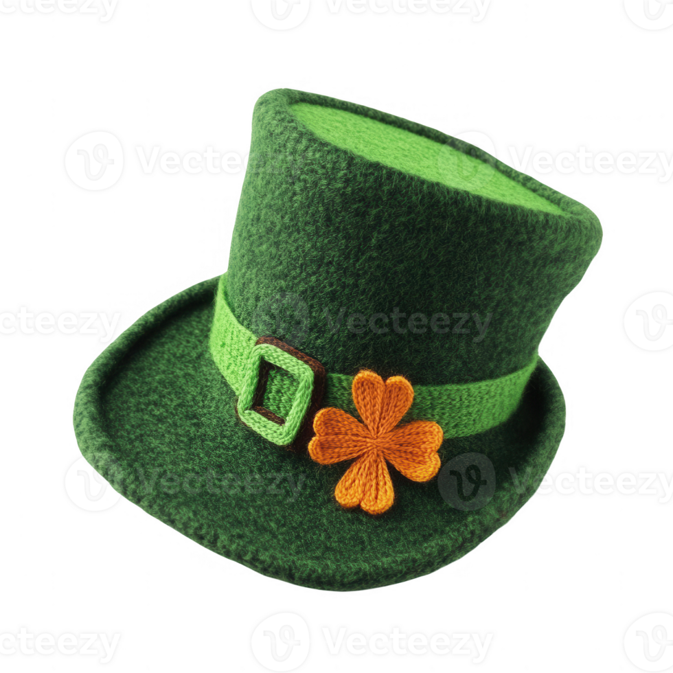 A vibrant green leprechaun hat adorned with a decorative orange flower. png