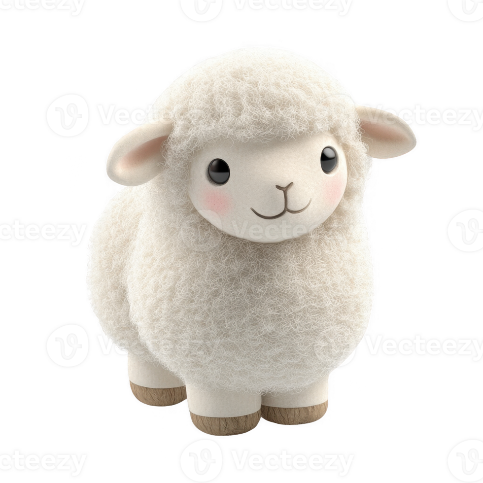 A cute and fluffy sheep figurine with a charming smile and soft texture. png