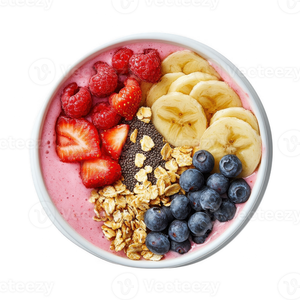 A healthy smoothie bowl topped with fresh fruits and granola for a nutritious meal. png