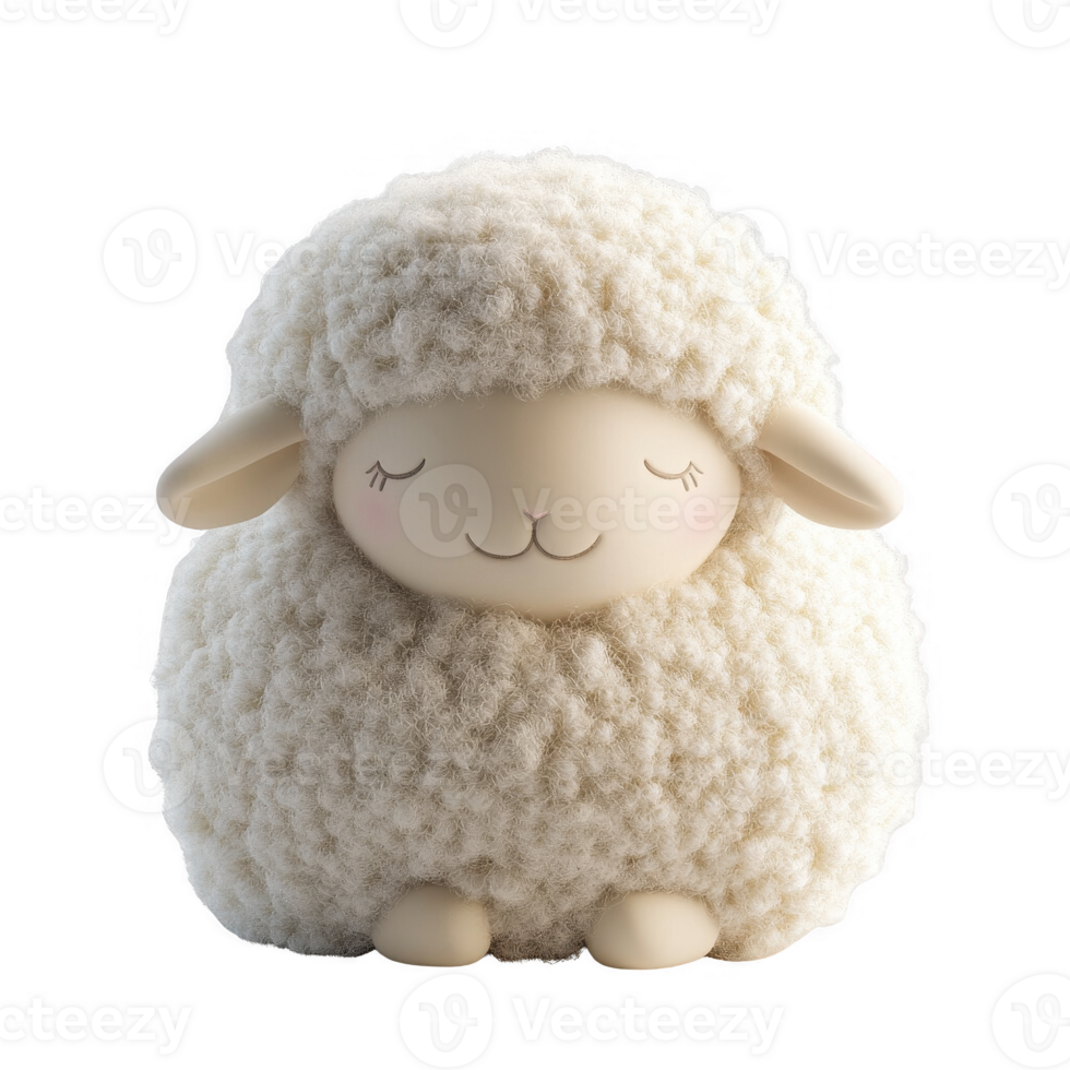 Adorable sheep figurine with fluffy texture and a smiling face, perfect for decoration. png