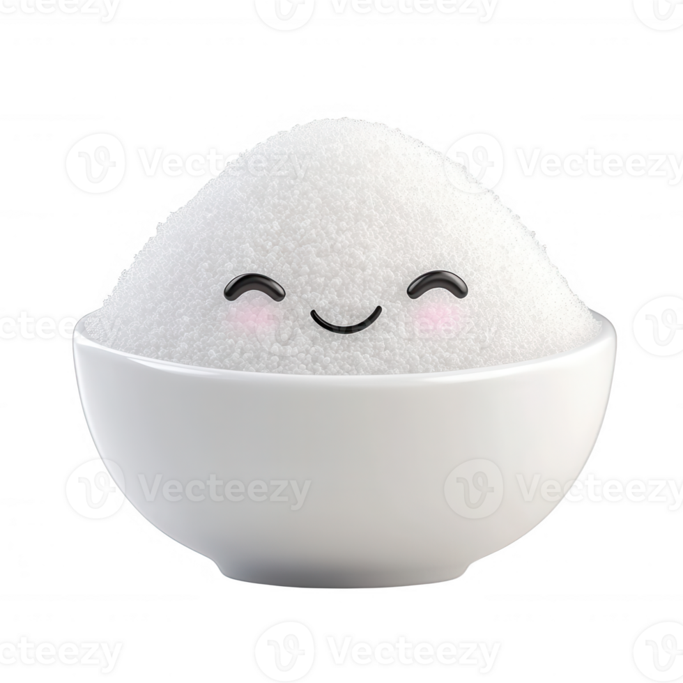 Cute bowl of sugar with a smiling face, perfect for food-themed designs. png