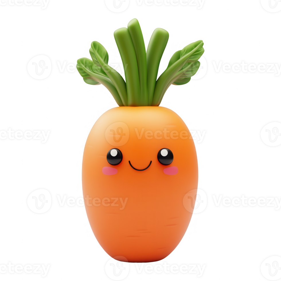 Cute cartoon carrot character with a happy expression and vibrant green leaves. png