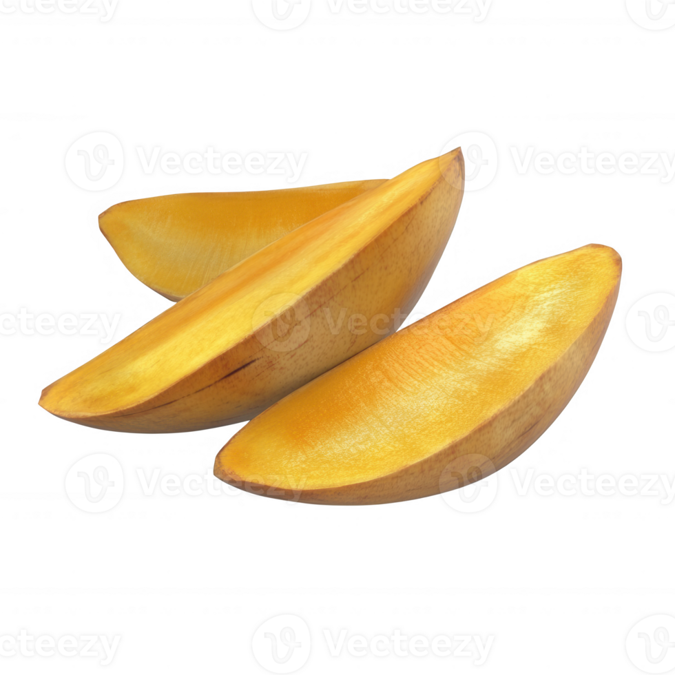 Delicious slices of fresh mango showcasing vibrant yellow fruit. png