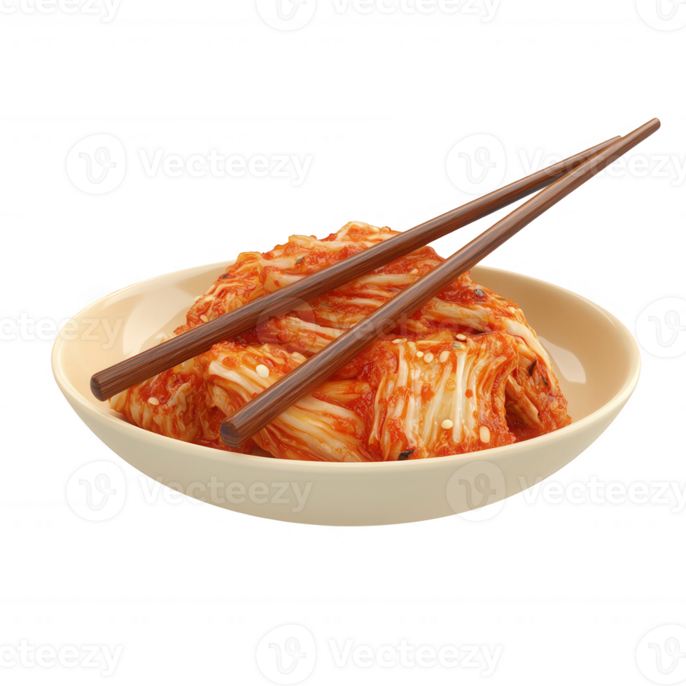 Delicious kimchi served in a bowl with chopsticks for an authentic dining experience. png