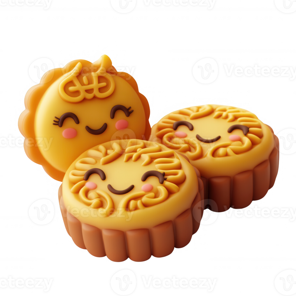 Cute, smiling dessert cakes with joyful faces, perfect for festive celebrations. png