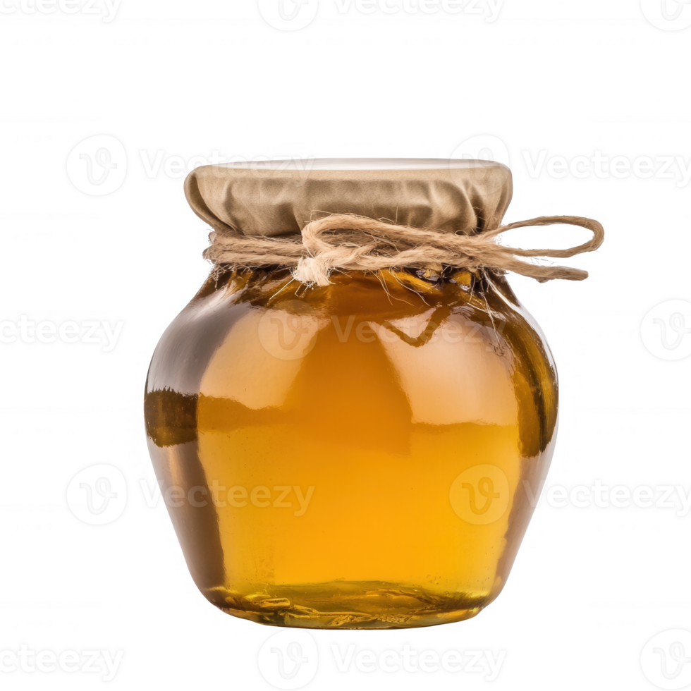 Delicious golden honey in a glass jar, perfect for culinary delights and wellness. png