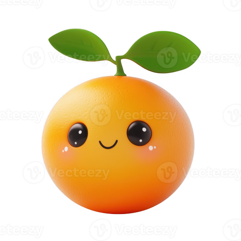 Cute cartoon orange with a smiling face and green leaves. Perfect for playful designs. png