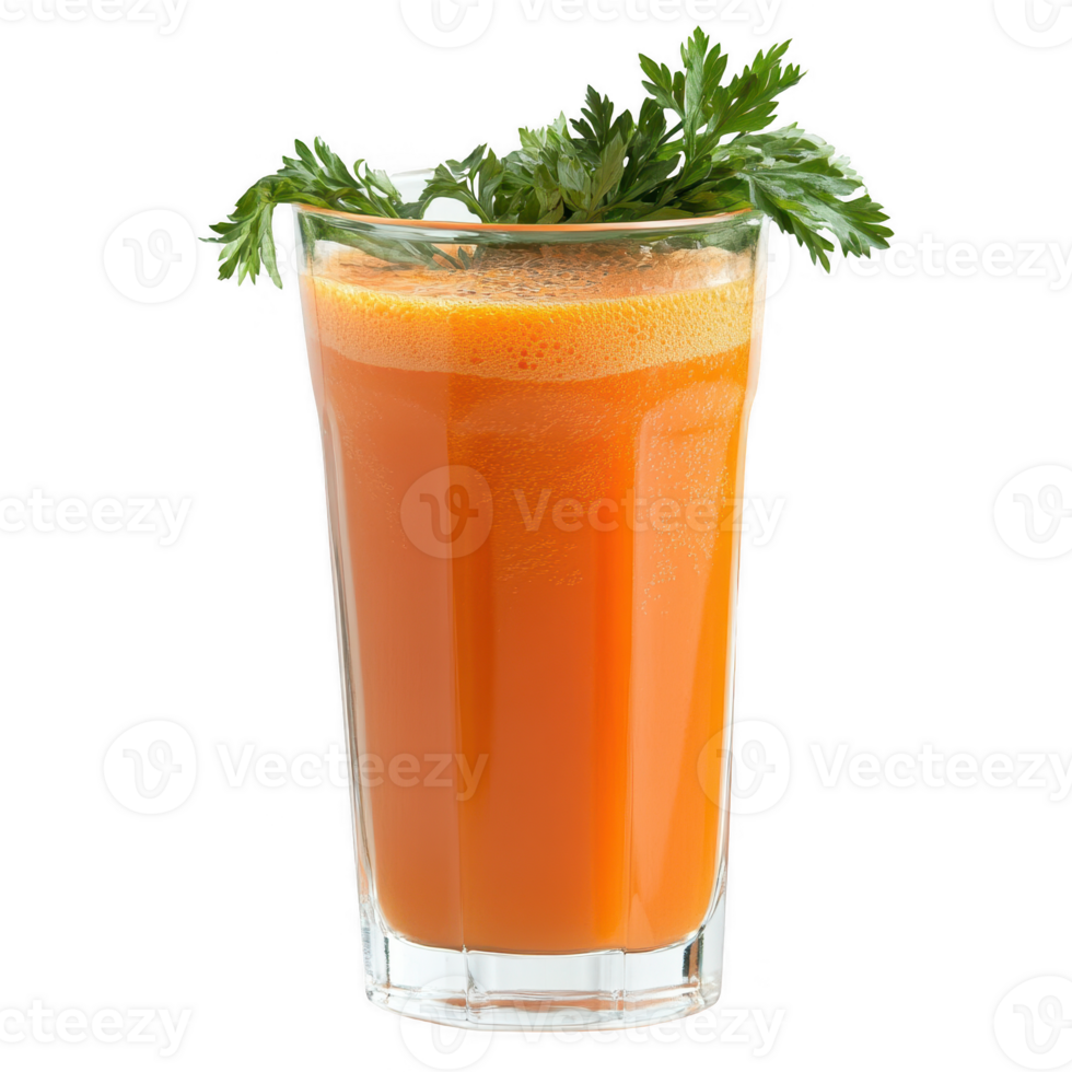 Refreshing carrot juice garnished with cilantro, perfect for health enthusiasts. png