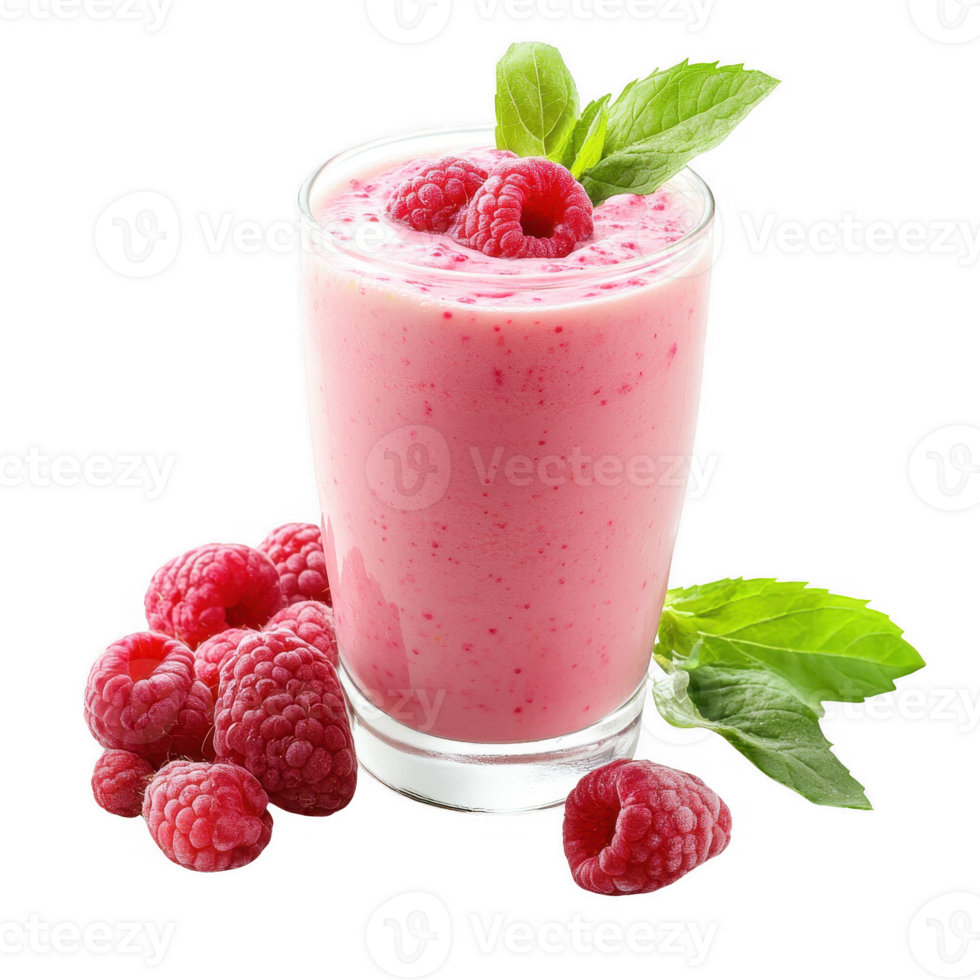 Delicious raspberry smoothie garnished with fresh mint leaves. png