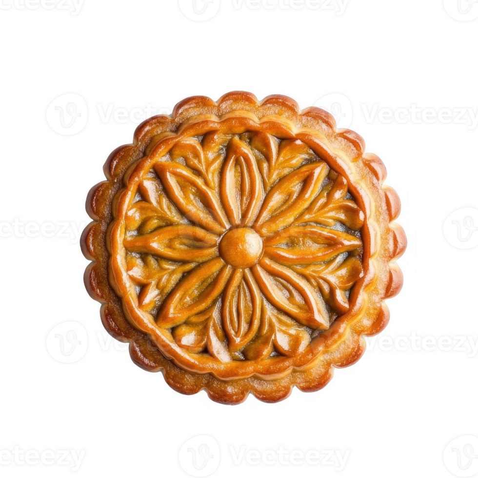 Deliciously crafted mooncake with intricate floral patterns, perfect for celebrations. png