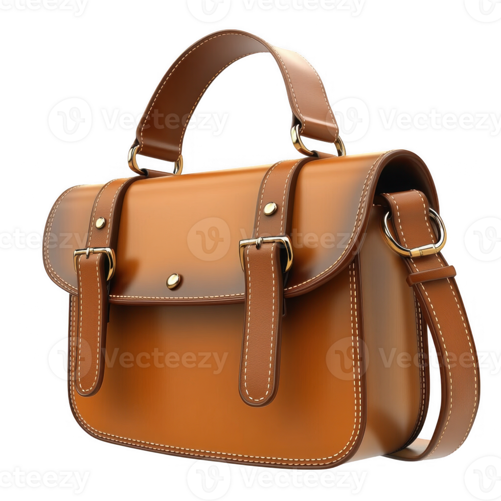 Stylish brown leather handbag with a modern design and elegant details. png