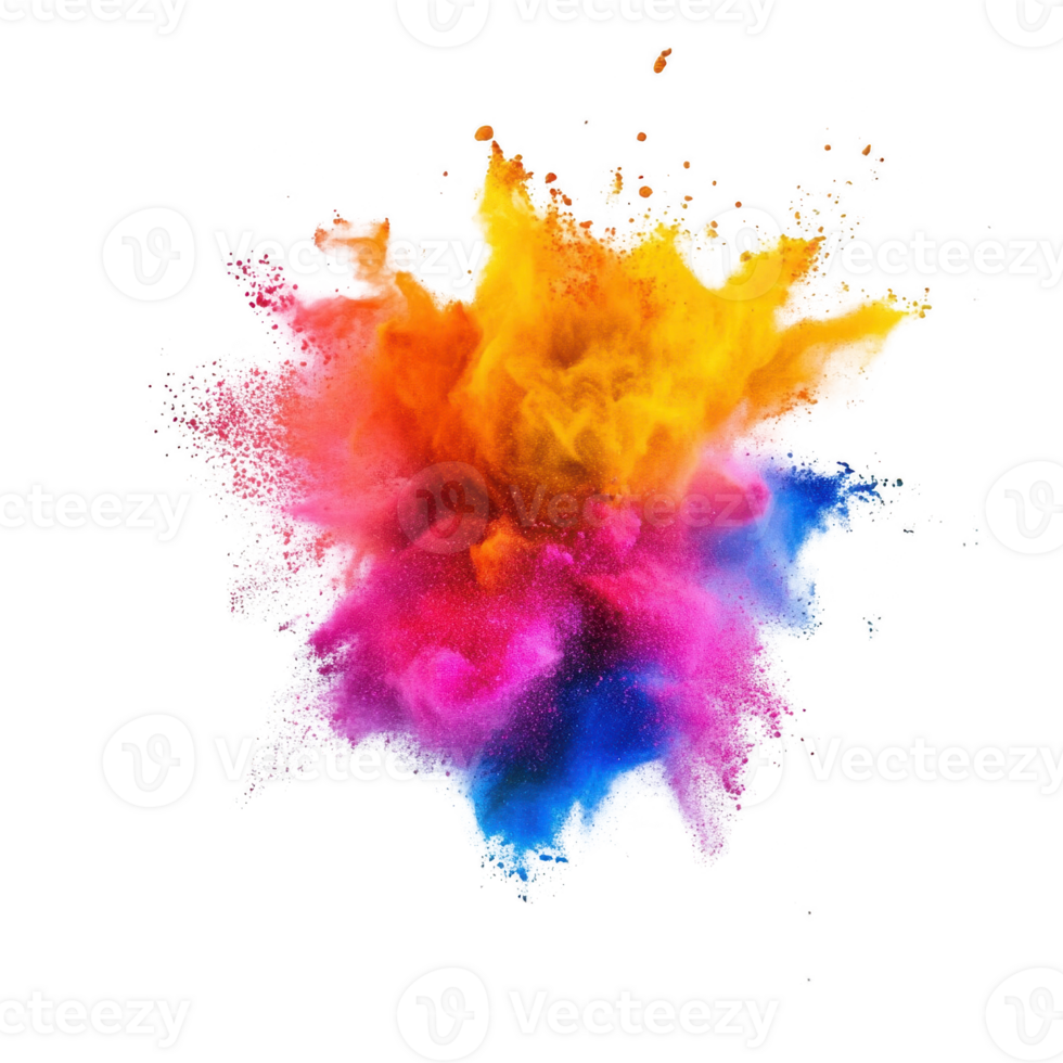 Vibrant explosion of colorful powder creating an artistic and dynamic effect. png