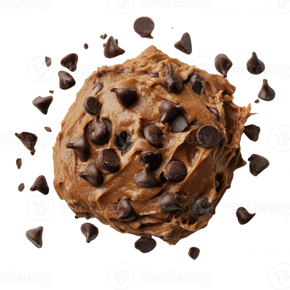 Delicious cookie dough with chocolate chips ready for baking. png