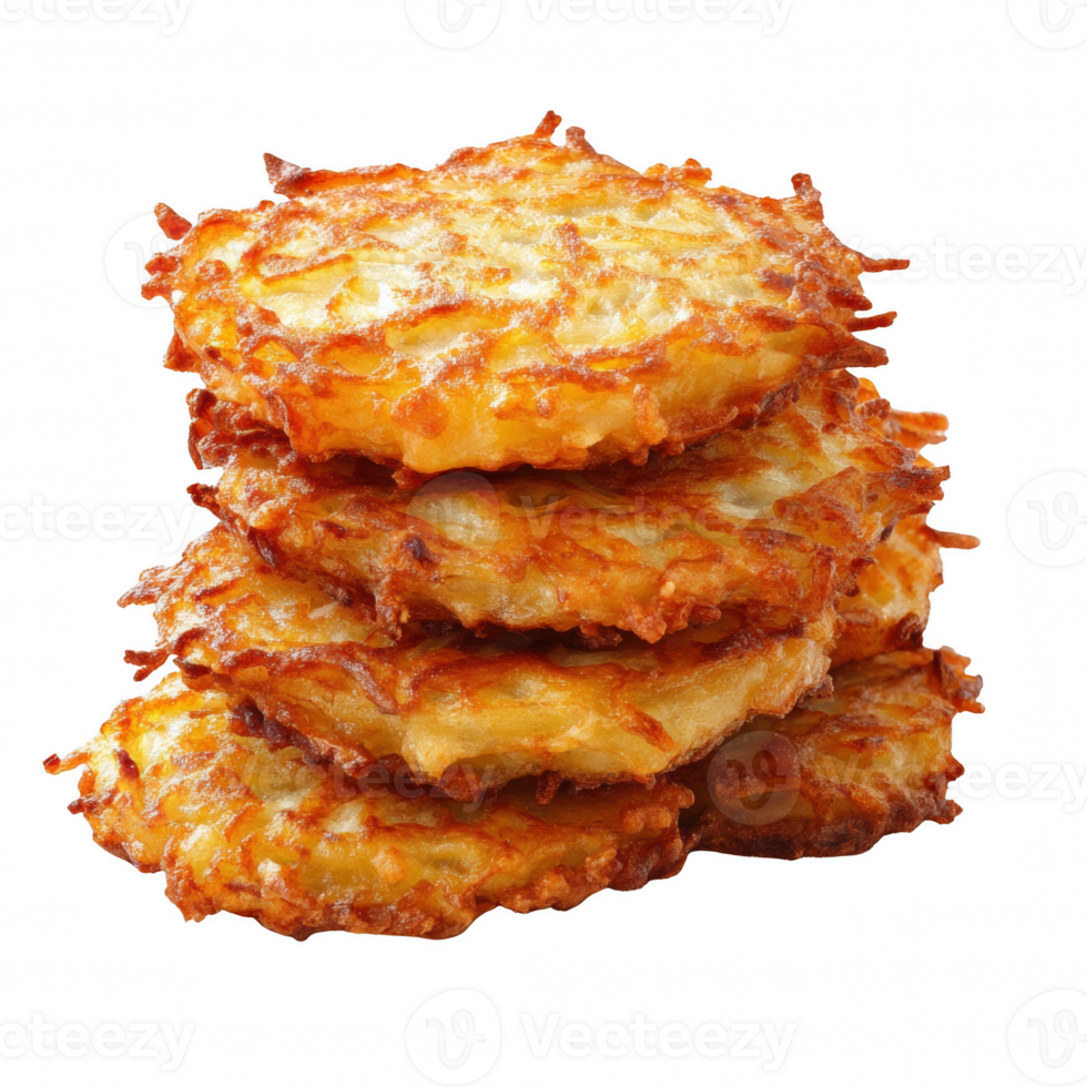 Deliciously crispy golden potato pancakes stacked high, ideal for any meal or snack. png