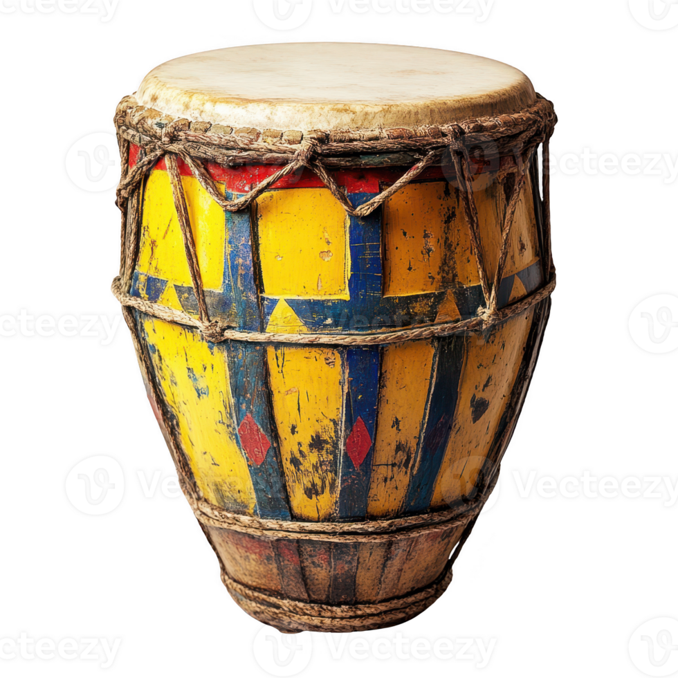 Vibrant traditional drum with colorful patterns, perfect for musical performances. png