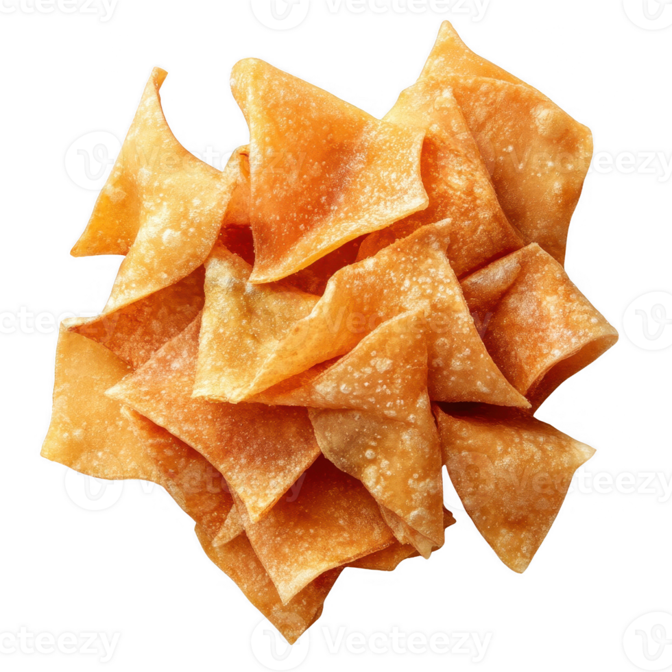 Crispy golden wontons piled high, perfect for snacking or as a crunchy appetizer. png