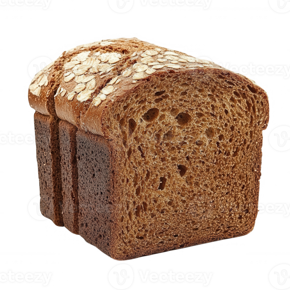 Freshly baked loaf of brown bread with a golden oat topping, sliced and ready to enjoy. png