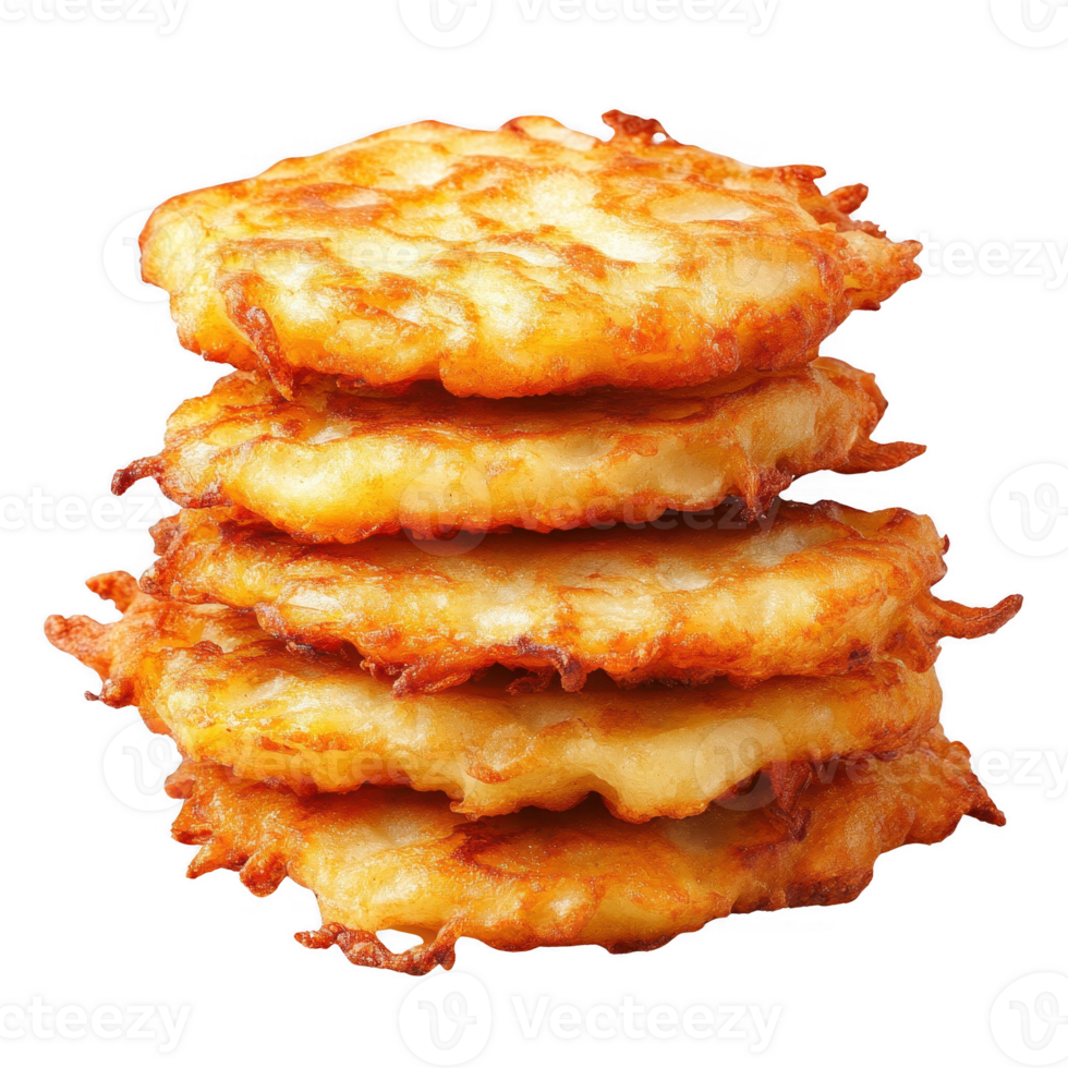 Delicious and crispy potato pancakes stacked high, perfect for any meal or snack. png
