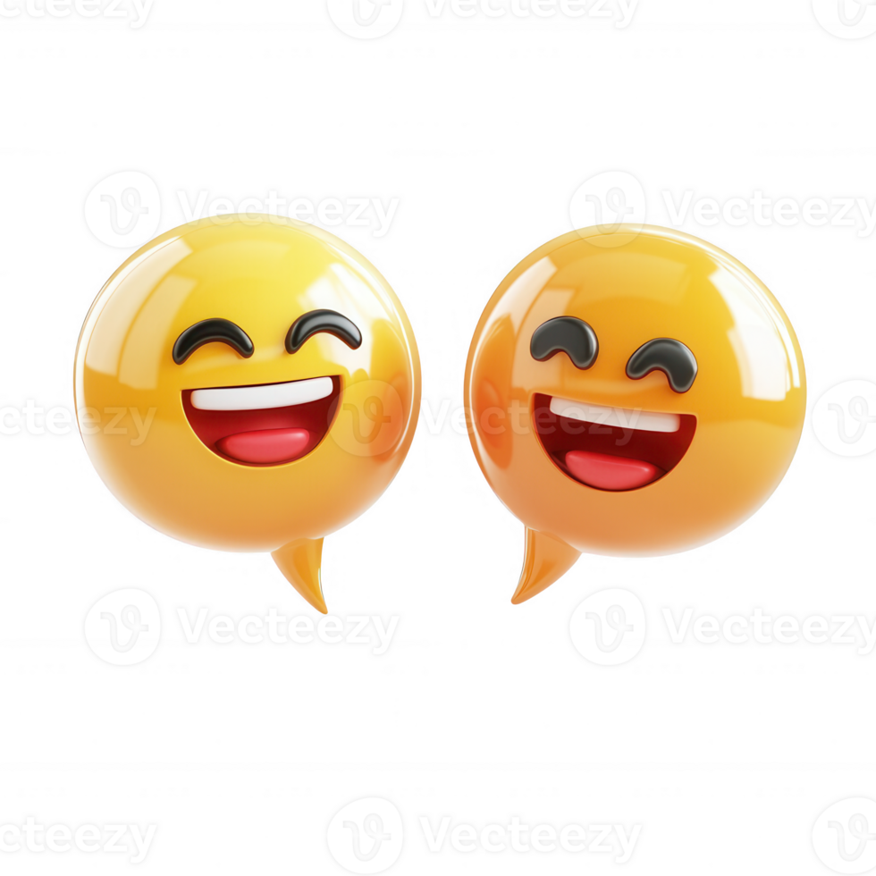 Two cheerful emoji characters sharing smiles and joy in a playful conversation. png