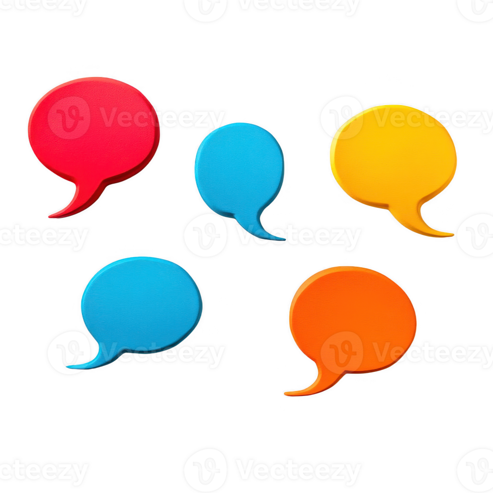 Colorful speech bubbles in various sizes for creative communication concepts. png