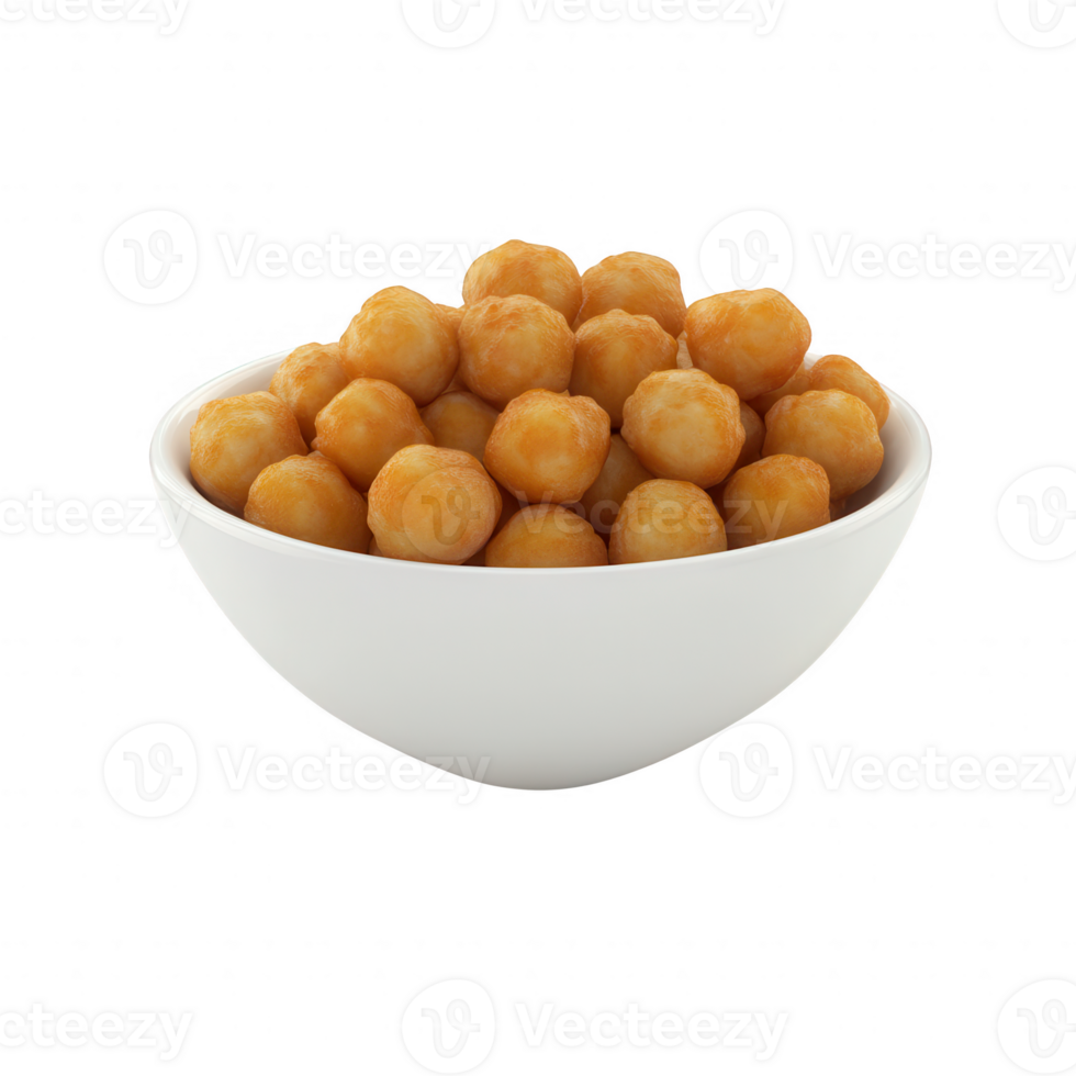 Delicious golden fried balls served in a white bowl, perfect for snacking. png