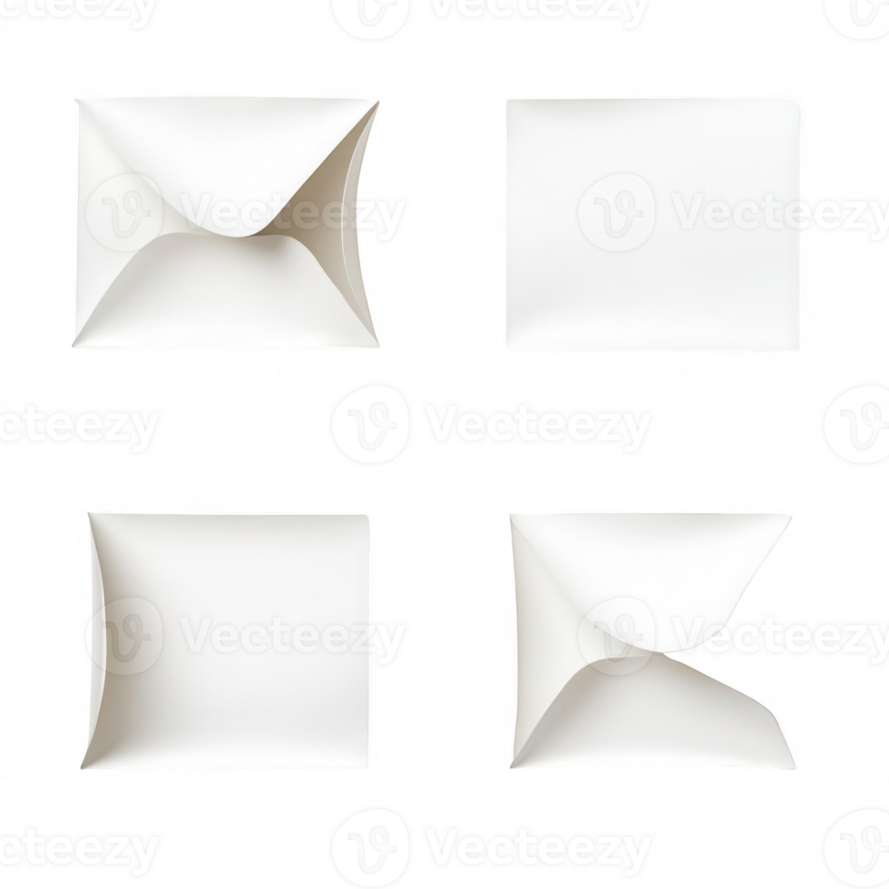 Four artistic views of blank paper envelopes for creative design projects. png