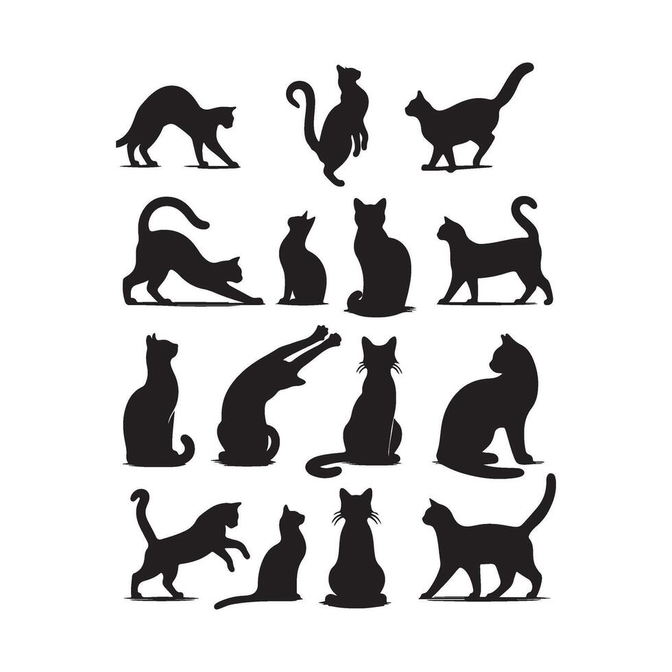 set of cat icons isolated on white background vector