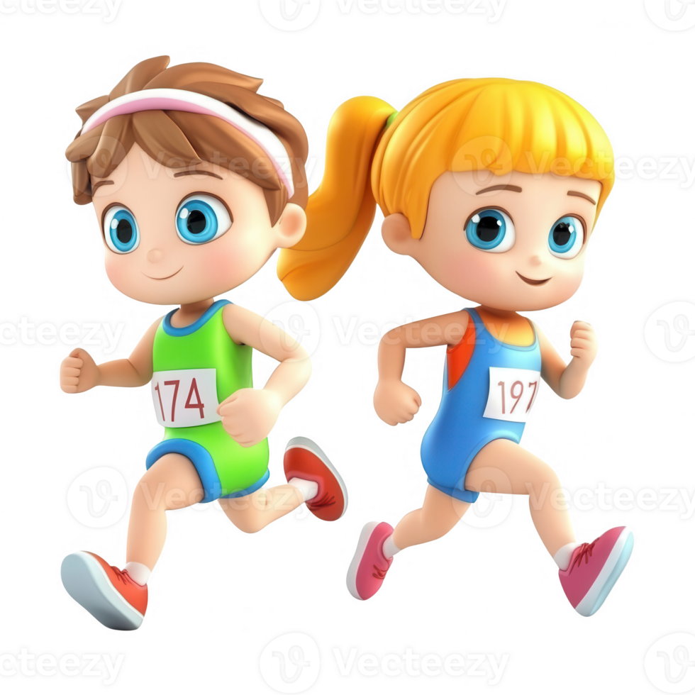 Playful children competing in a friendly running race outdoors. png