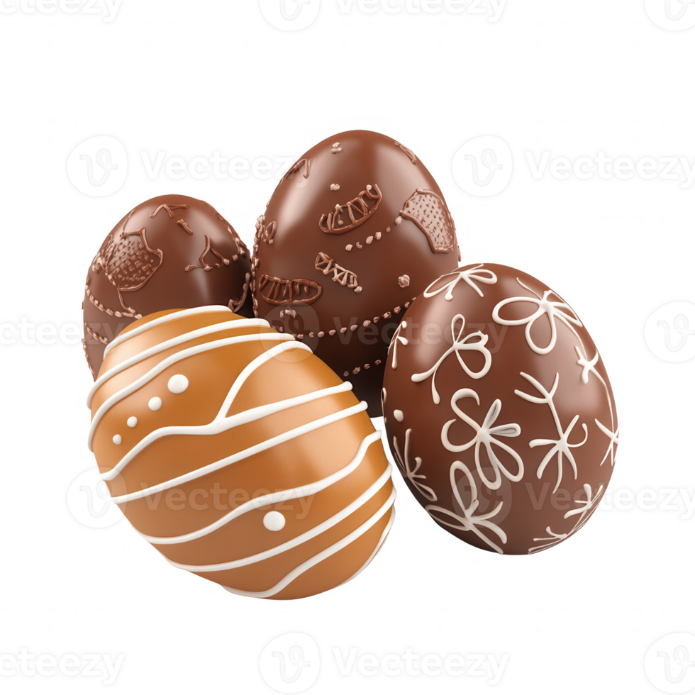 Delicious decorative chocolate eggs in various designs and colors, perfect for Easter. png
