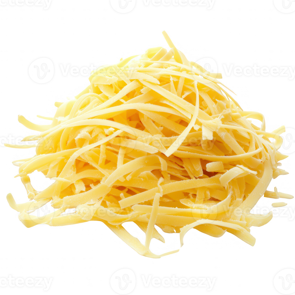 Delicious pile of fresh yellow cheese shreds ready for cooking or topping dishes. png