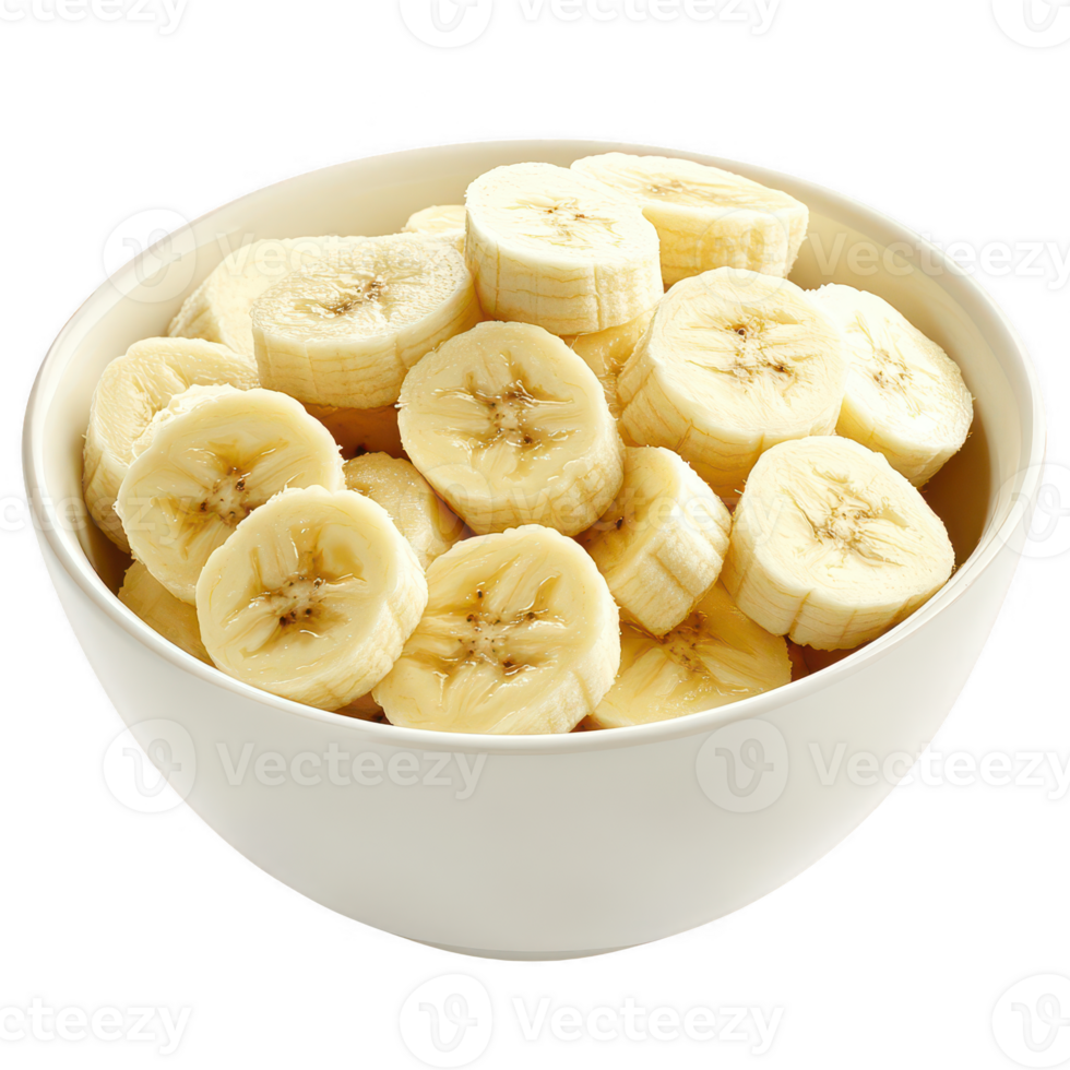 Freshly sliced bananas in a bowl, perfect for healthy snacks and dessert recipes. png