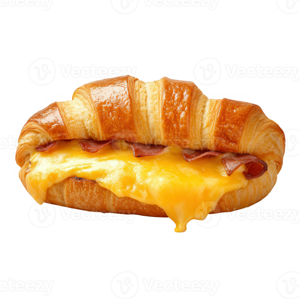 Delicious melted cheese and ham croissant ready to be enjoyed for breakfast or snack. png