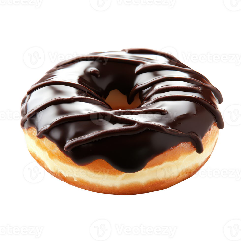 Delicious chocolate glazed donut with a smooth glossy finish and fluffy texture. png