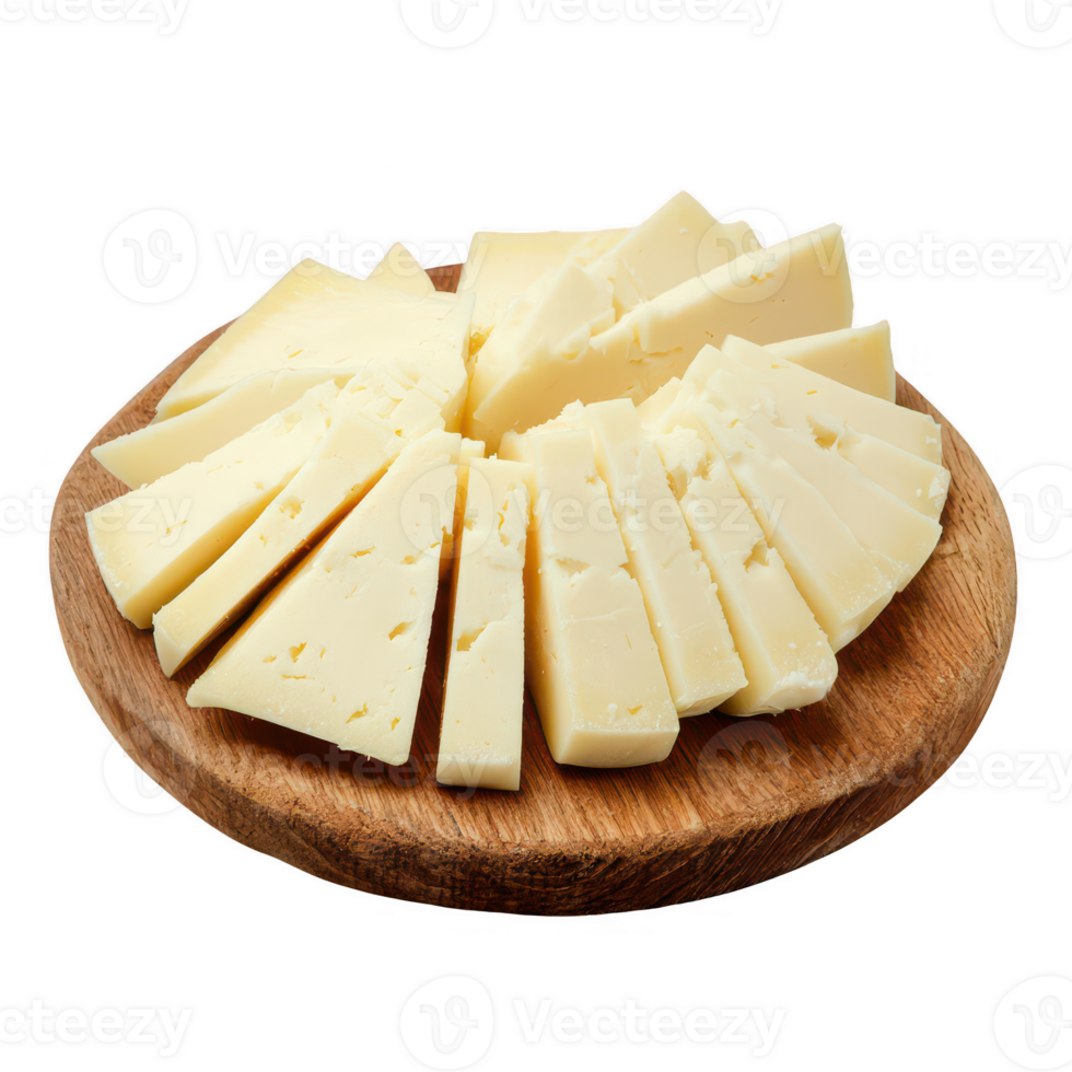 Spreadable cheese slices arranged on a wooden platter, perfect for appetizers. png