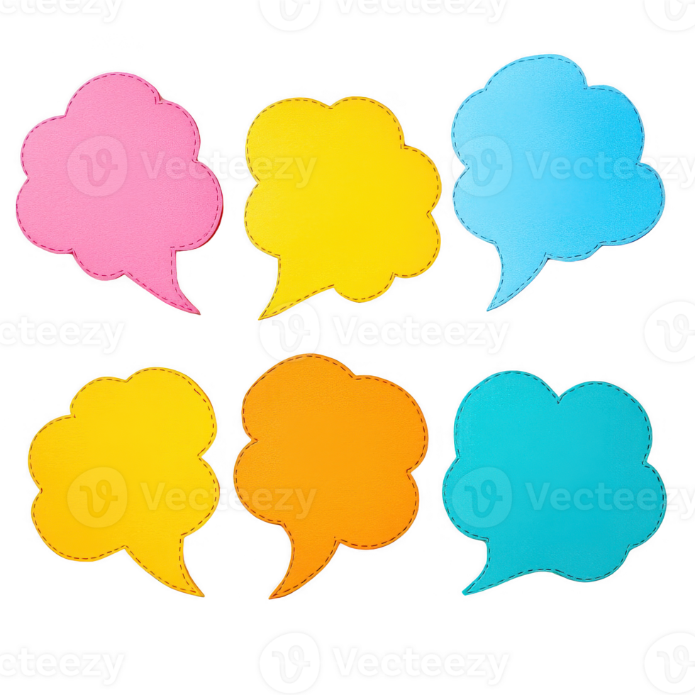 Colorful speech bubbles for creative communication and expression in design. png