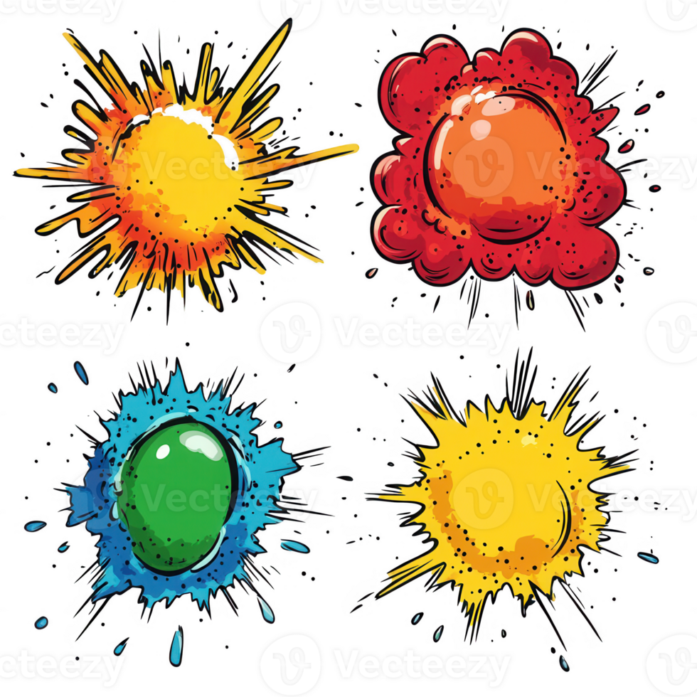 Vivid and dynamic splash designs in vibrant colors for creative projects. png