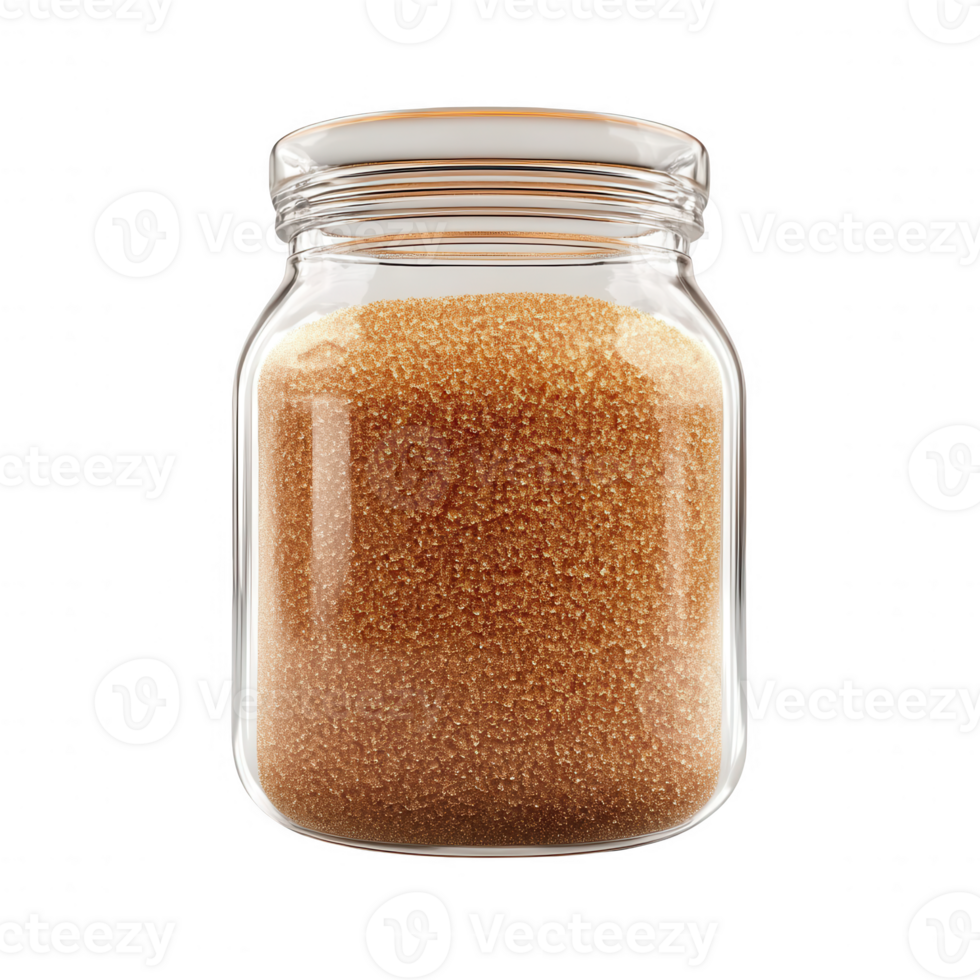 Glass jar filled with brown sugar, perfect for cooking and baking recipes. png