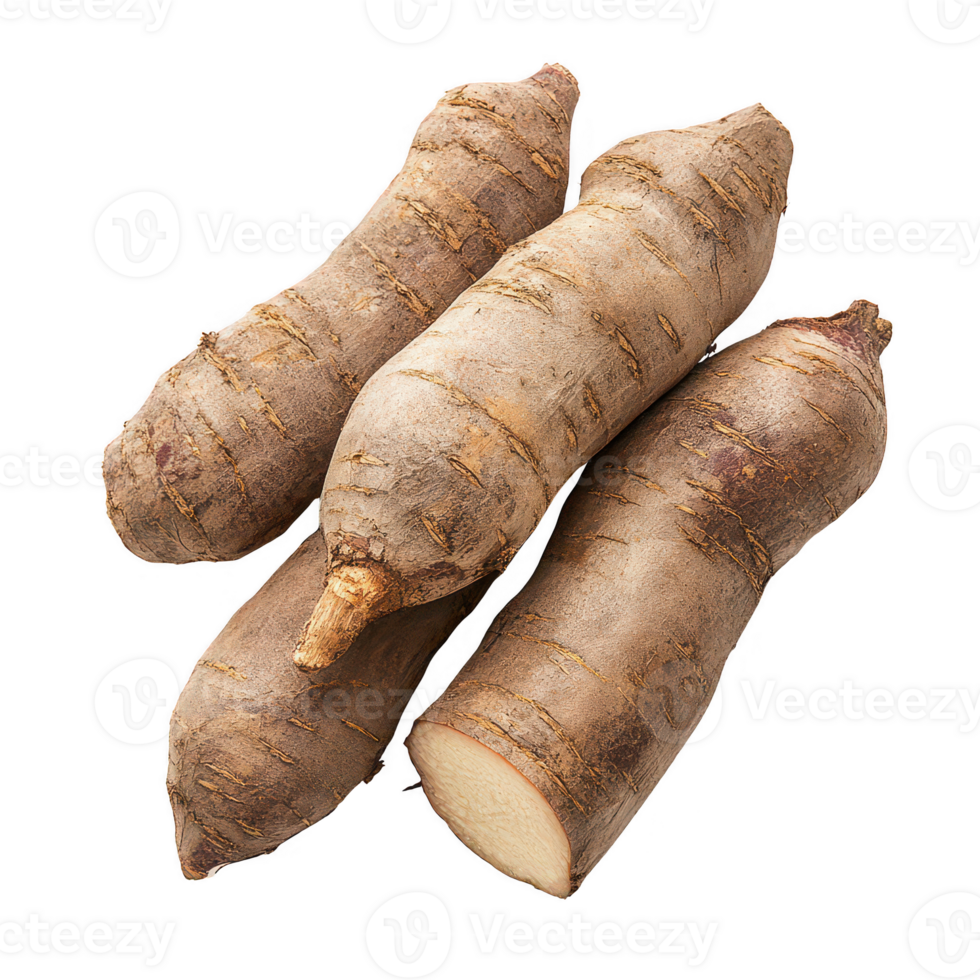 Fresh, organic roots laid on a white background, perfect for culinary uses and recipes. png