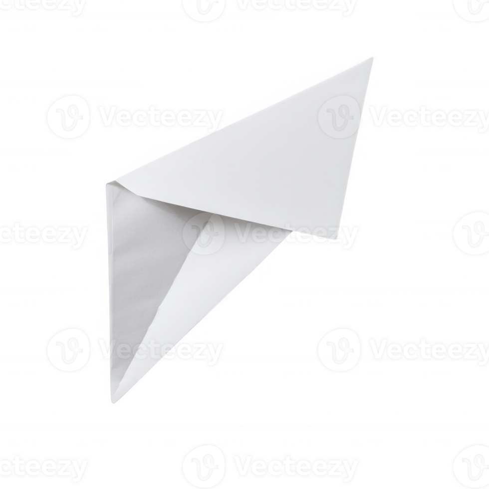 A close-up of a simple, white paper airplane showcasing sleek design and creativity. png