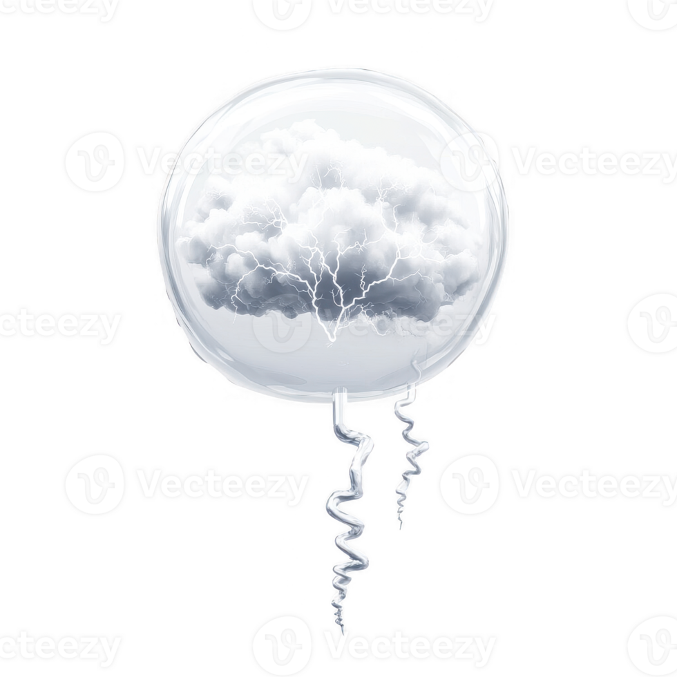 A creative concept of a balloon resembling a stormy cloud with lightning. png