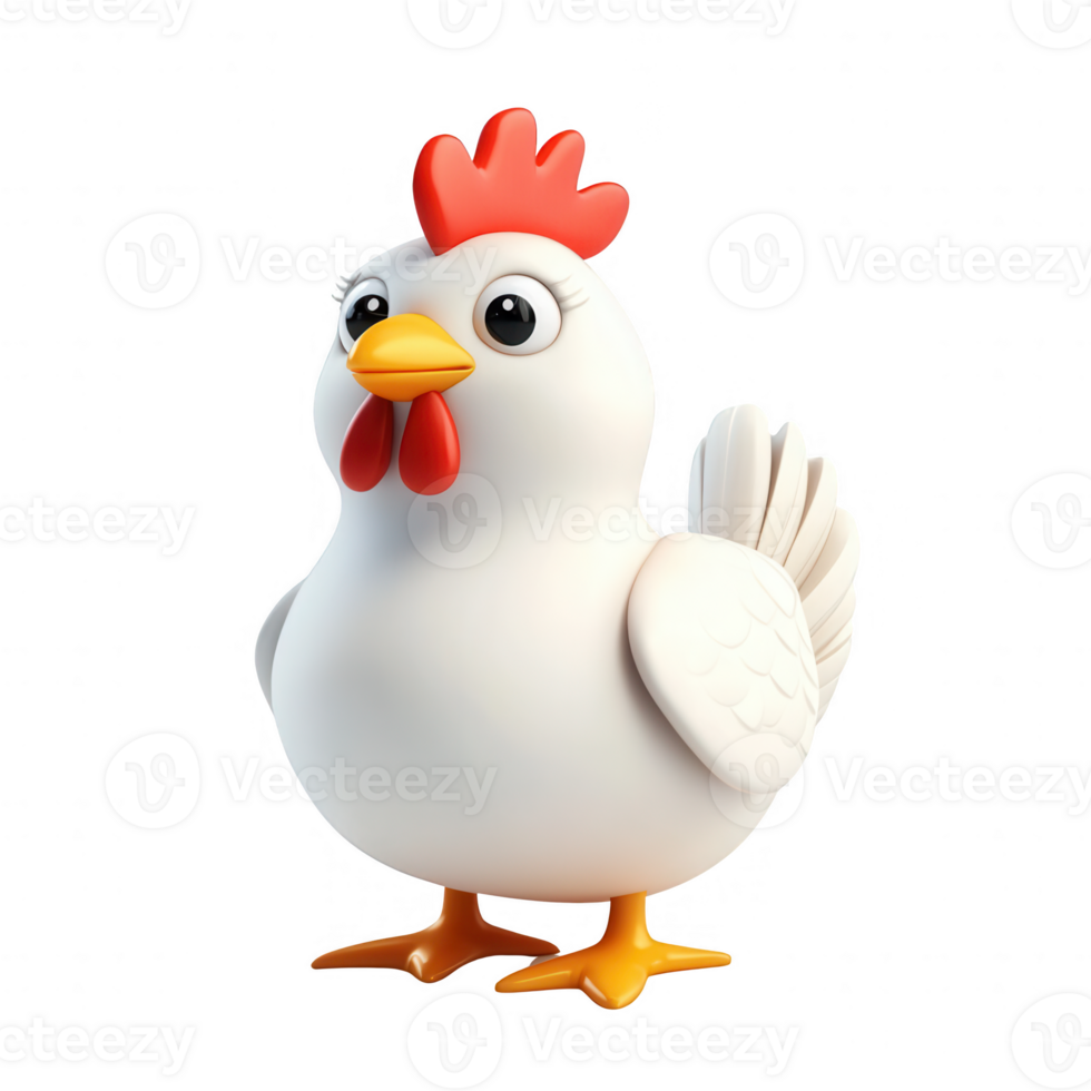 A cheerful cartoon chicken with vibrant colors and a friendly expression. png