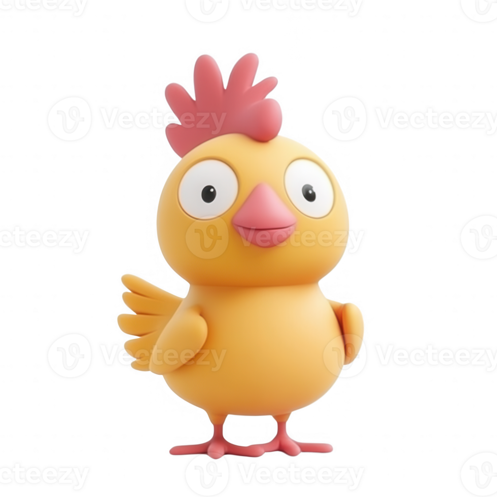 A cute, cartoon-style chicken character with big eyes and a vibrant yellow color. png
