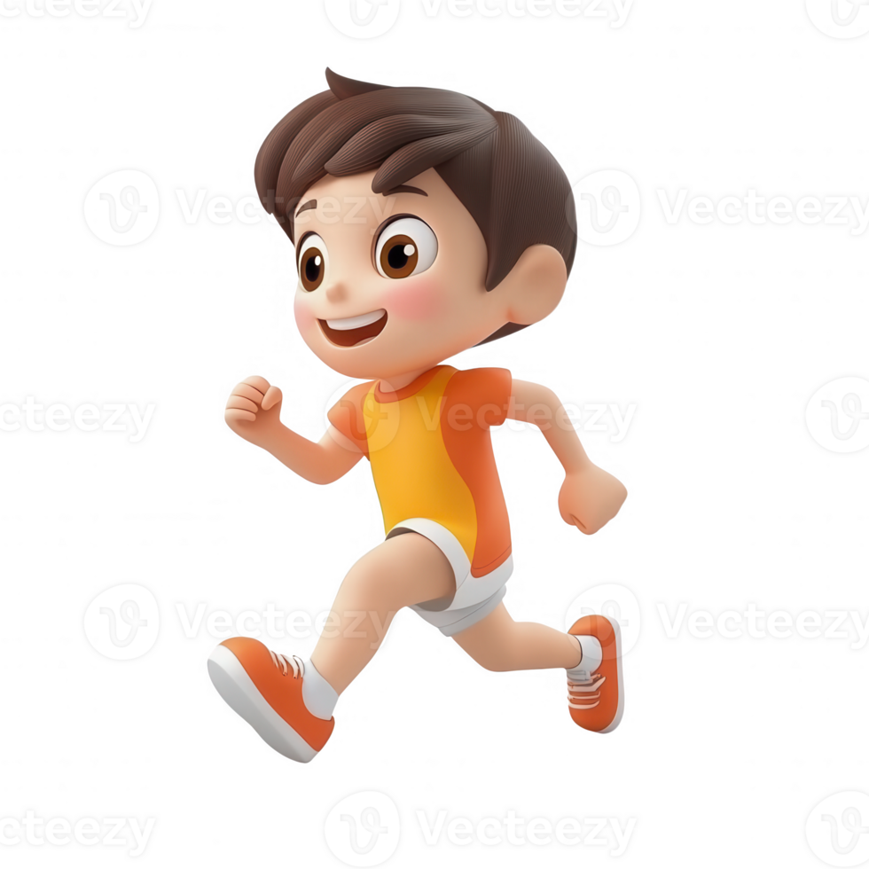 A cheerful young boy running, enjoying a playful moment in a vibrant outfit. png