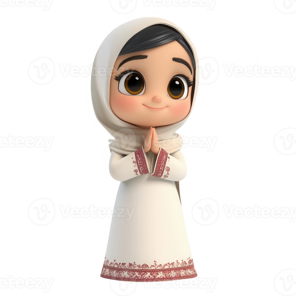 A cute animated girl in traditional attire with a welcoming gesture. png
