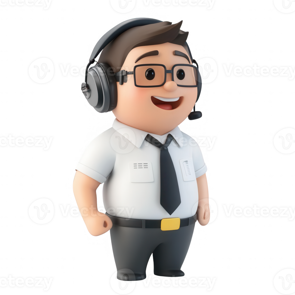 A cheerful cartoon character wearing a headset for customer support. png