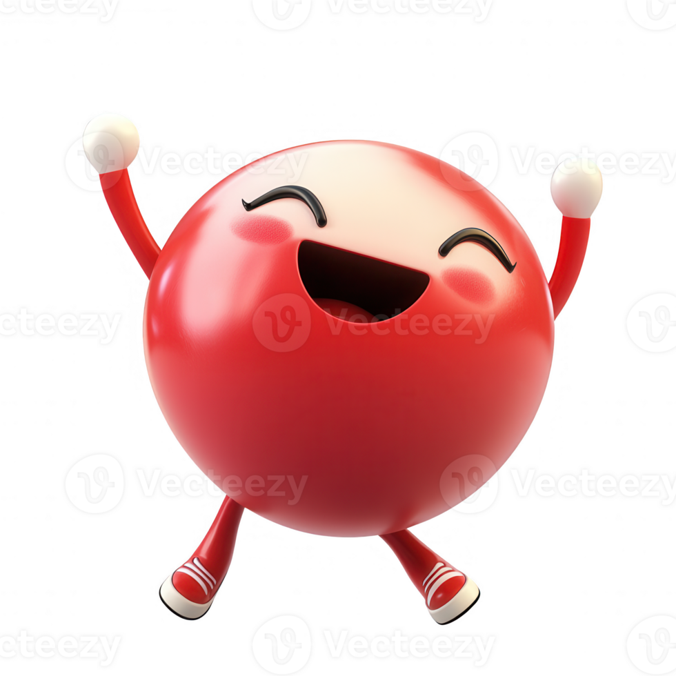 A cheerful red character celebrating joy and happiness with a big smile. png