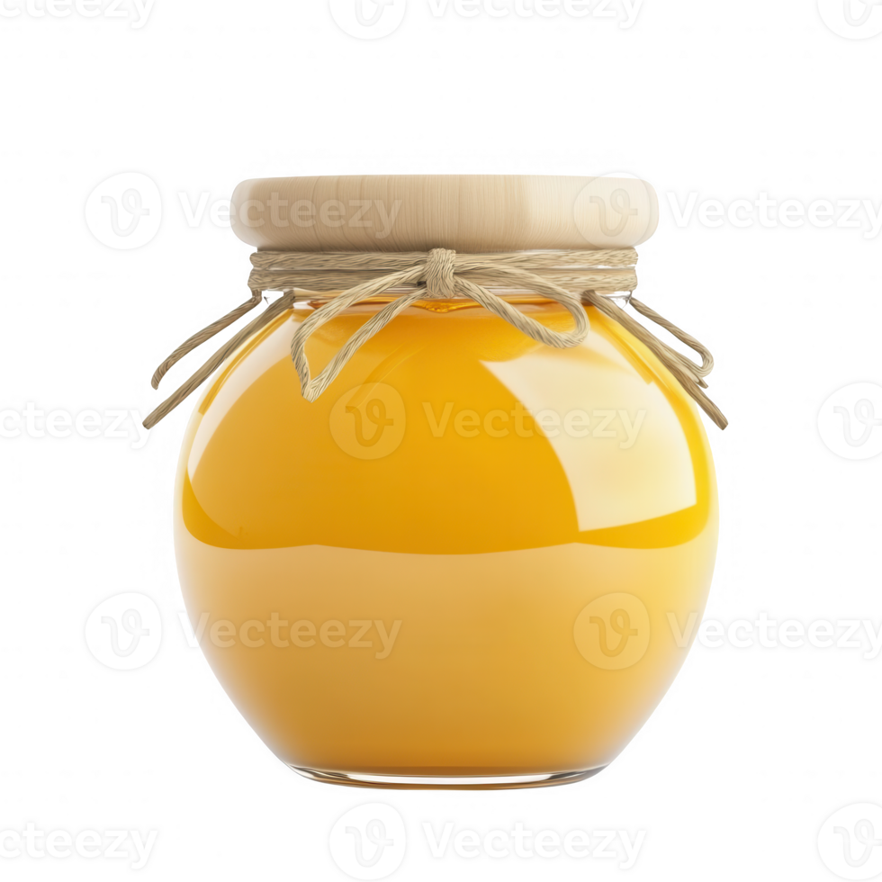 A glass jar filled with golden honey, showcasing its natural sweetness and richness. png