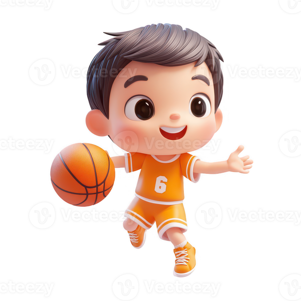Cheerful child playing basketball, showcasing joy and energy on the court. png