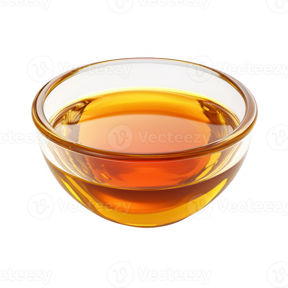 A clear bowl filled with amber-colored liquid, perfect for culinary uses. png