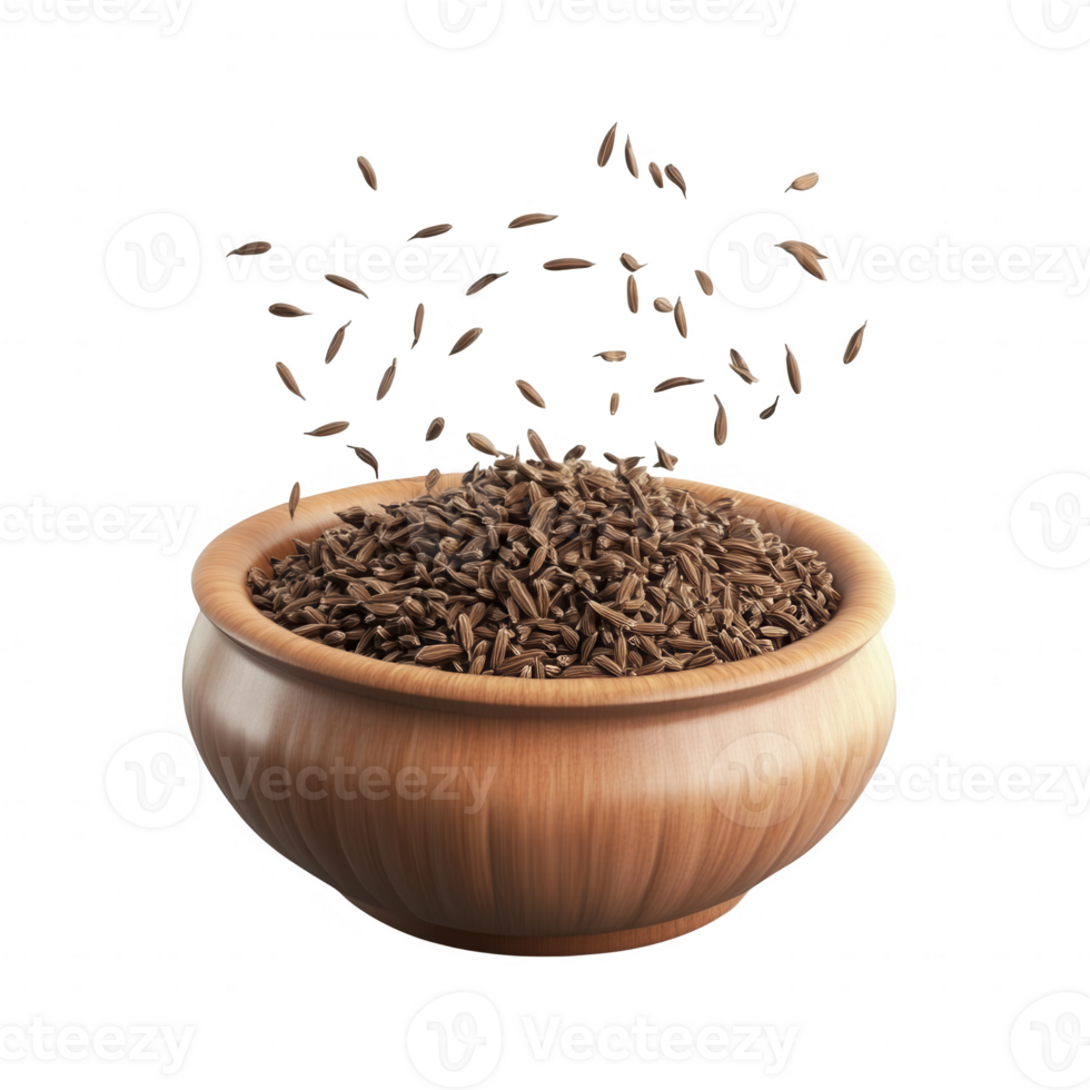 A wooden bowl filled with aromatic seeds, showcasing a culinary ingredient for cooking. png